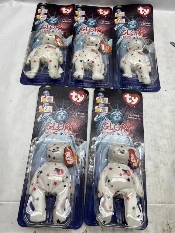 Ty Beanie Baby 'Glory' The Bear, Lot of 5