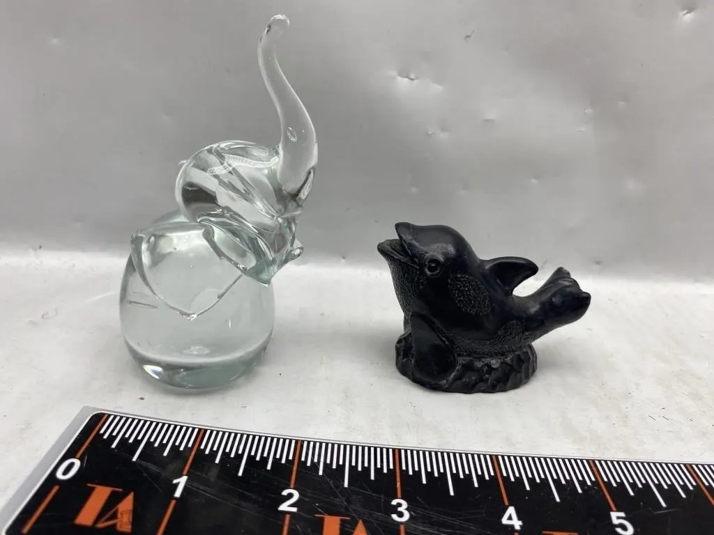Art Glass Figurines: Elephant, Dolphins