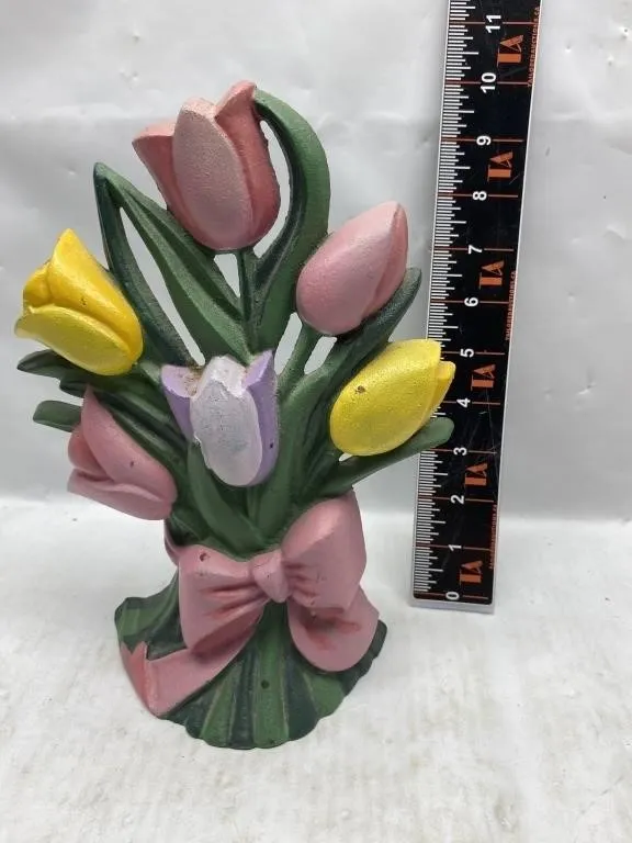 Painted Cast Iron Tulip Bouquet Bookend, Taylor
