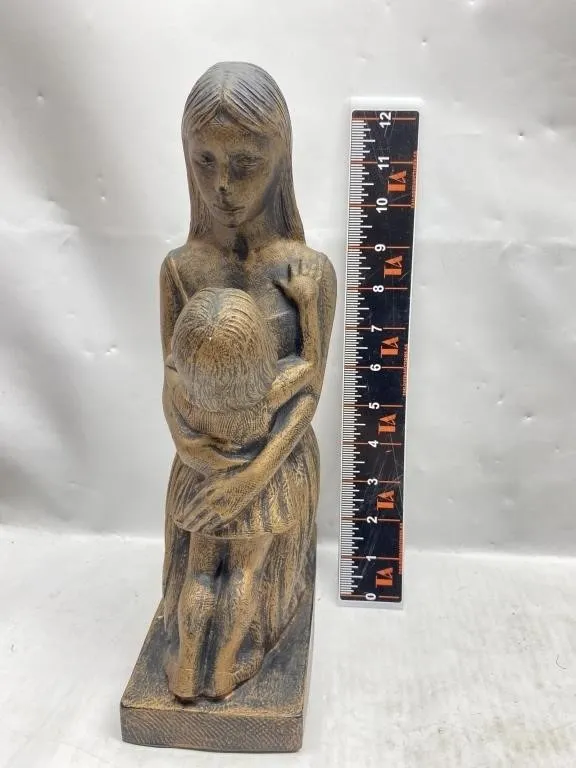 Carved Wood-Look Mother & Child Figurine,