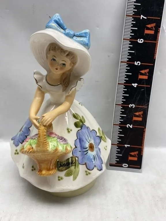 Mosrac Porcelain Girl Figurine with Flower Basket