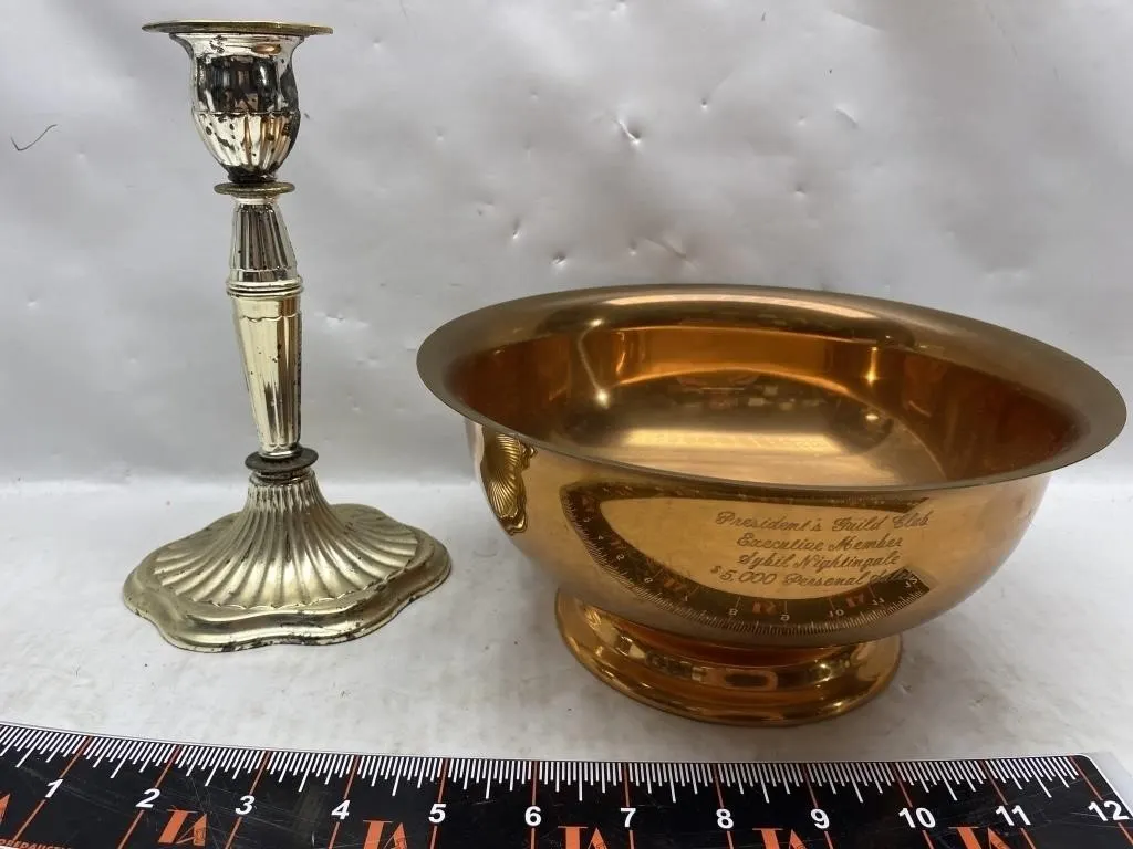 Silver-plate Candlestick & Brass President's Guild