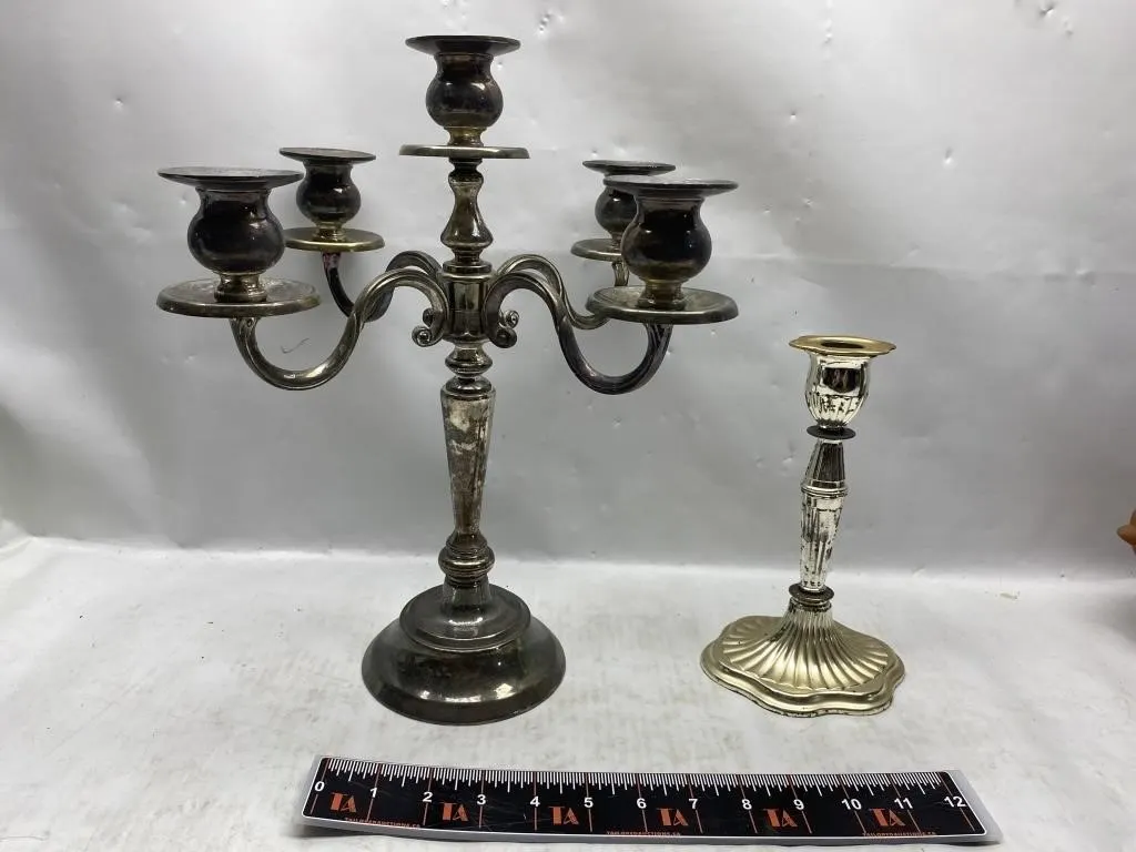 Silverplate 5-Light Candelabra and Candlestick