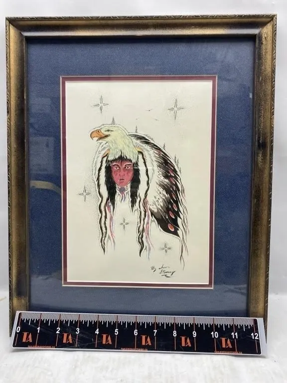 Framed Native American Eagle Headdress Print,