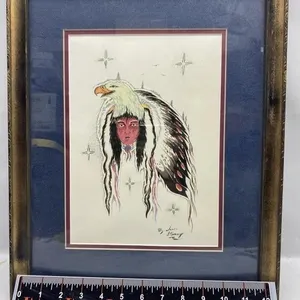 Framed Native American Eagle Headdress Print,