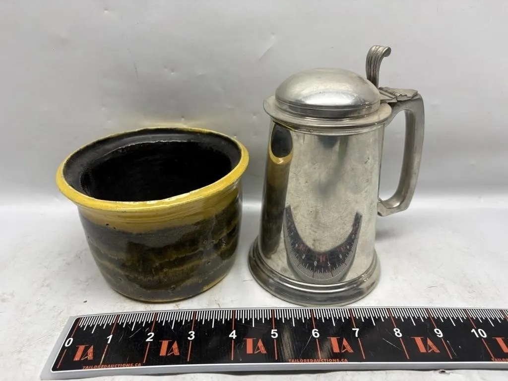 Pewter Tankard & Glazed Stoneware Crock