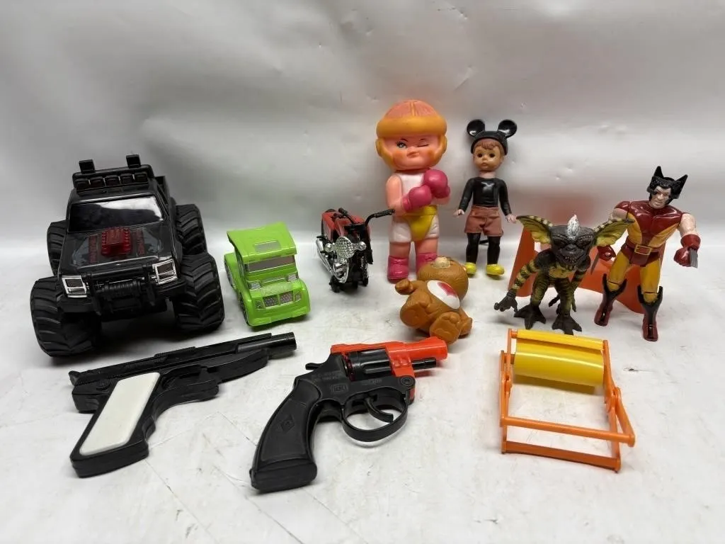 Vintage Toy Lot: Truck, Figures, Guns & Dolls
