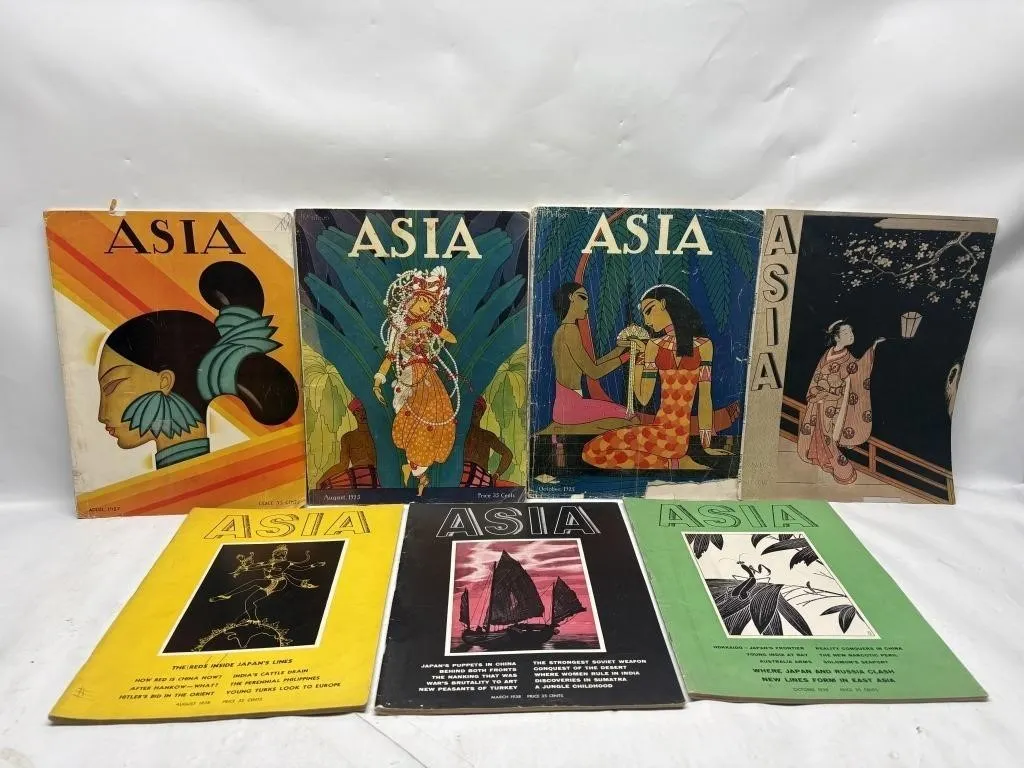 Lot of 7 Vintage ASIA Magazines, 1925-1938