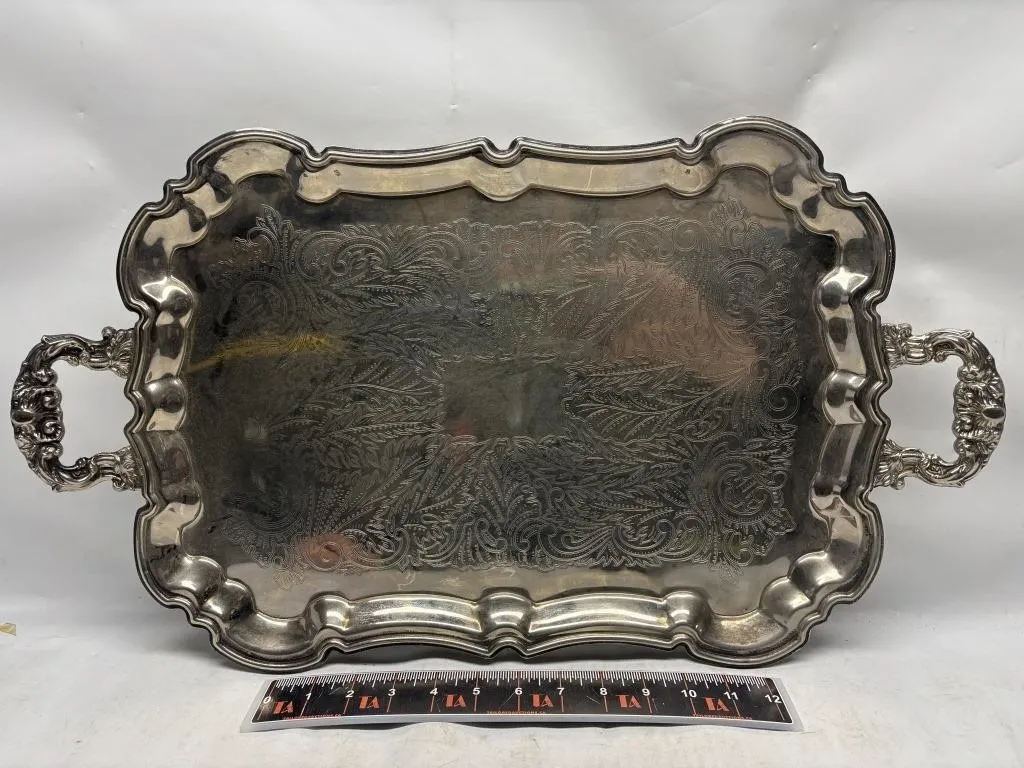 Silver-Plate Footed Serving Tray with Handles