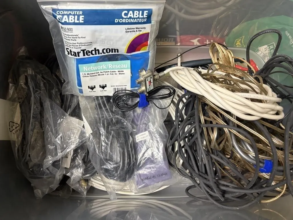 Assorted computer, network, speaker & audio cables