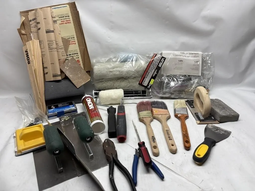 Assorted Painting Tools, Brushes, Rollers &