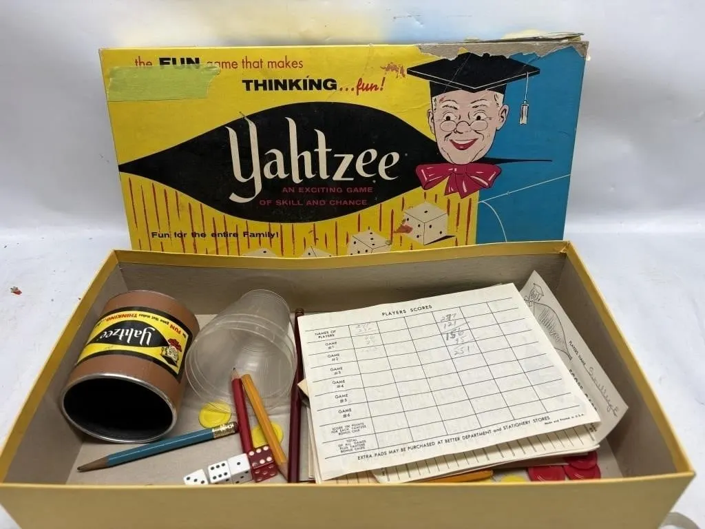 Vintage Yahtzee Dice Game with Accessories
