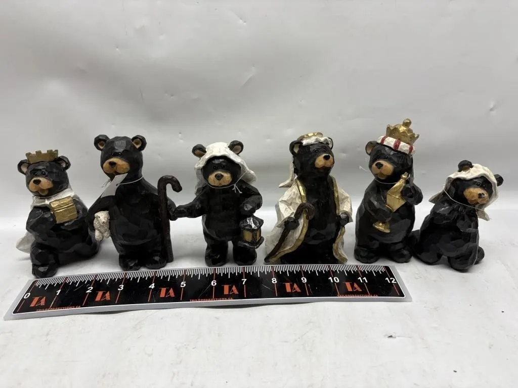 Set of 6 Carved Black Bear Nativity Figurines