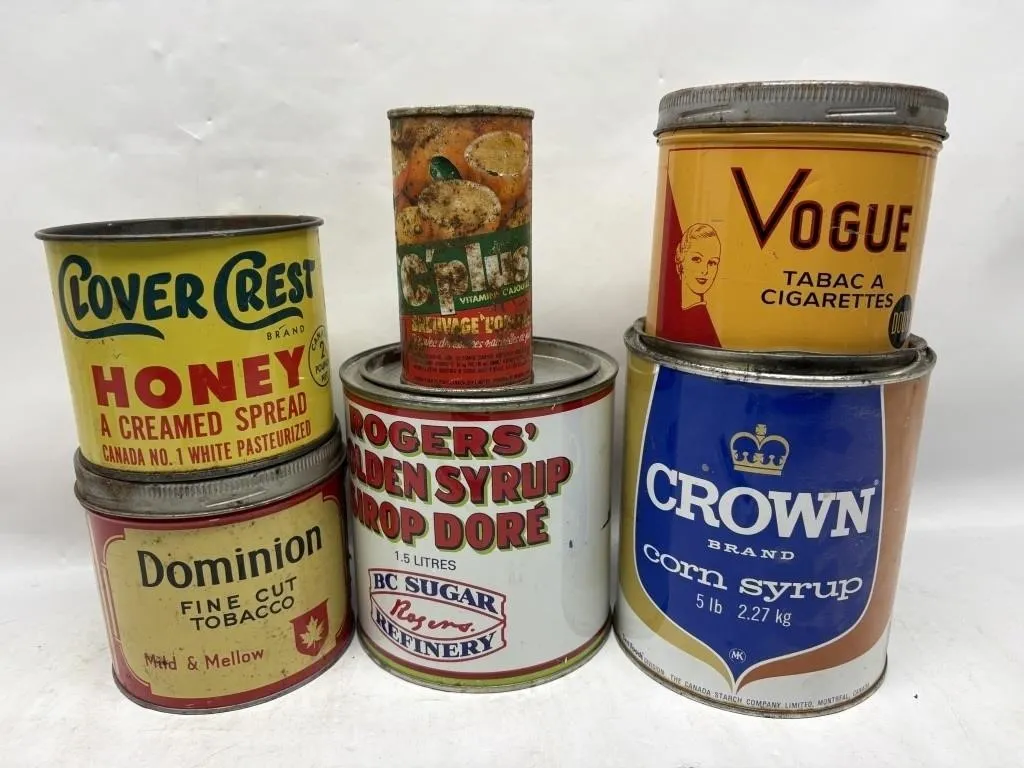 Vintage Advertising Tins: Honey, Syrup, Tobacco,