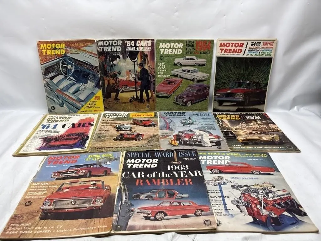 Lot of 12 Motor Trend Magazines, 1963-1964