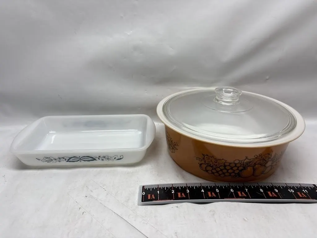 Pyrex Old Orchard Dish & Glasbake Fruit Casserole