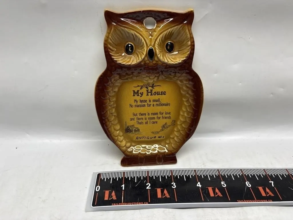 Ceramic Owl-Shaped Wall Plaques, Set of 2