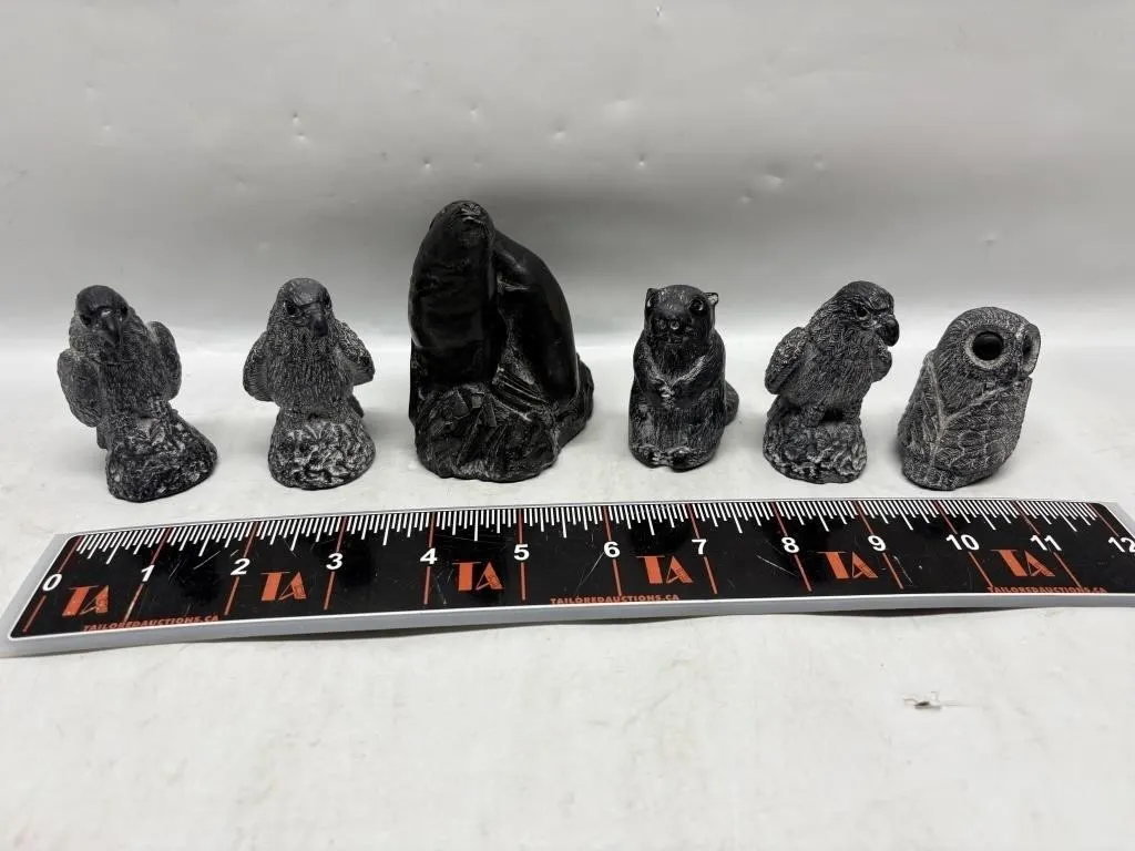 Wolf Sculptures Carved Animal Figurines, 6pc