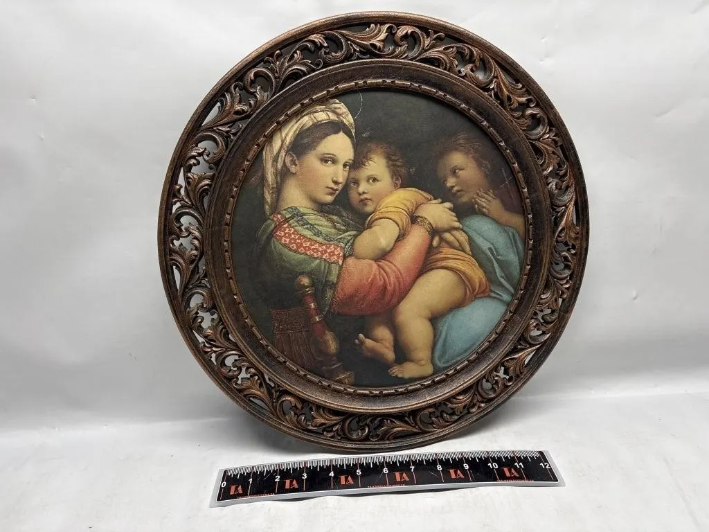 Framed Raphael 'Madonna della Sedia' Round Print,