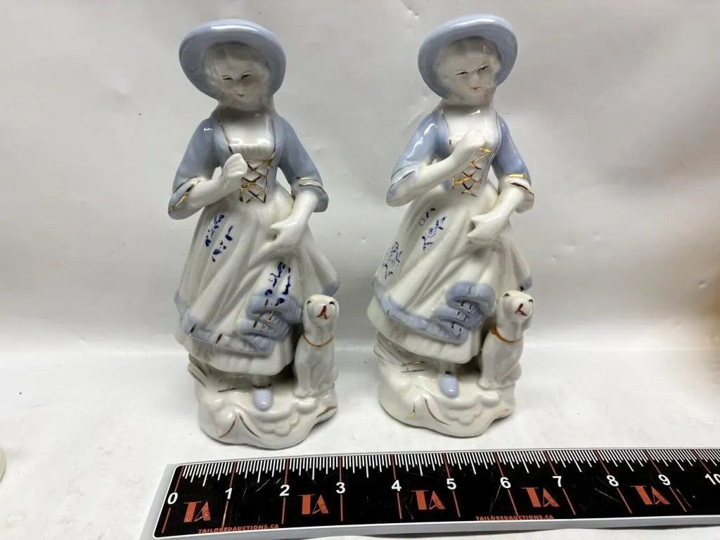 Pair of Porcelain Colonial Lady Figurines with