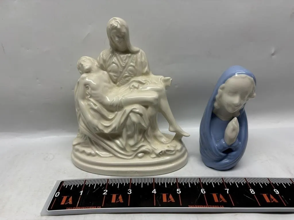 Ceramic Pietà Figurine and Blue Madonna Bust