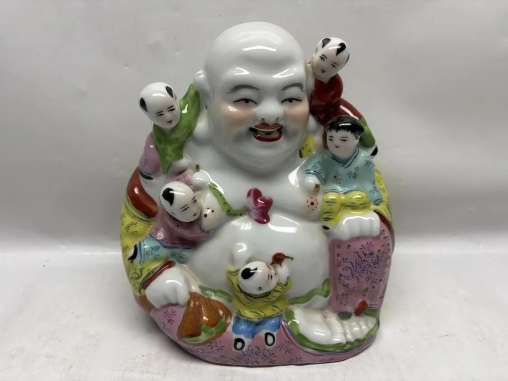 Chinese Famille Rose Laughing Buddha with Children