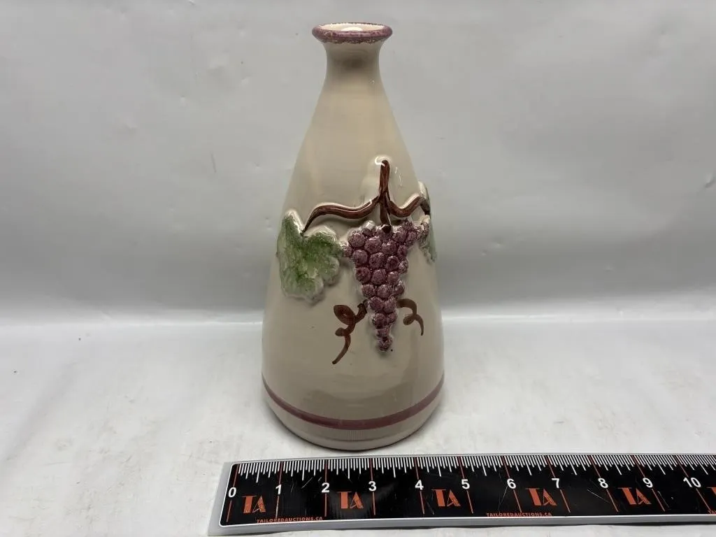 Ceramic Bud Vase with Grape Cluster Design