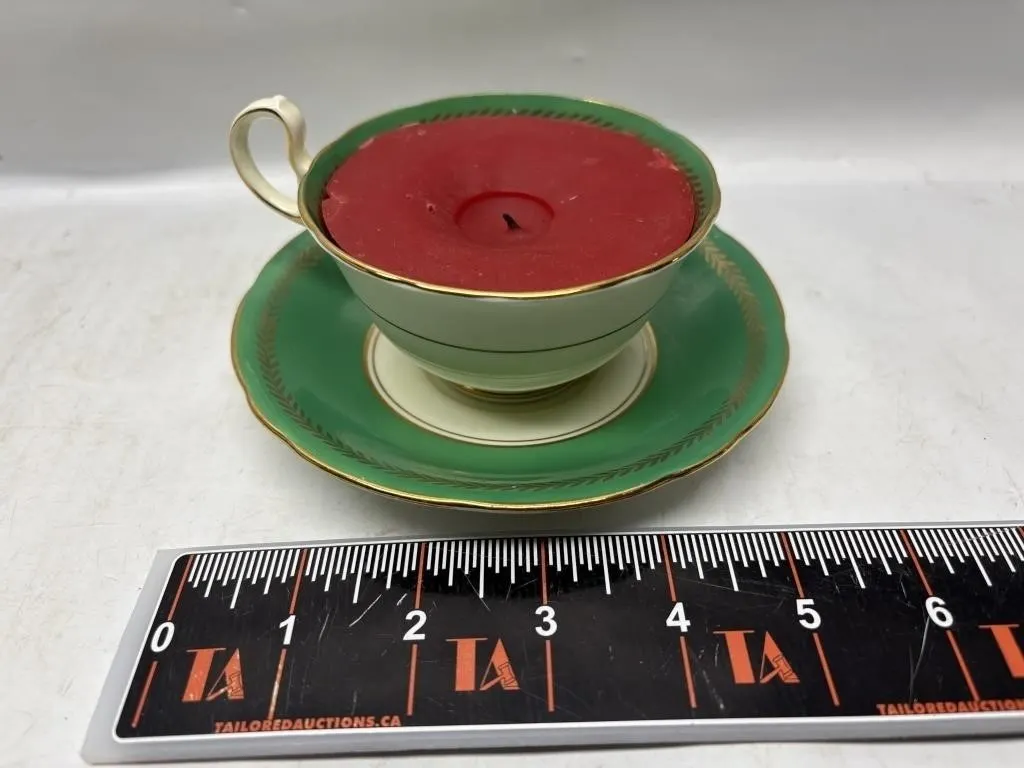 Aynsley Bone China Green Teacup & Saucer with
