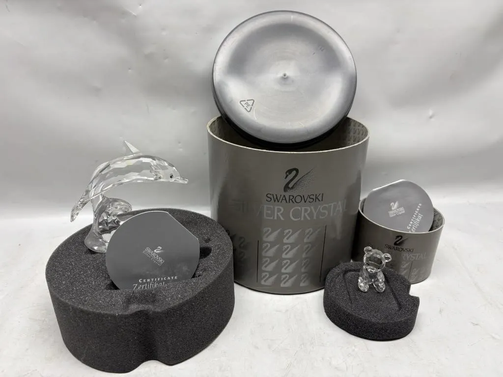 Swarovski Silver Crystal Dolphin, Bear & Boxes