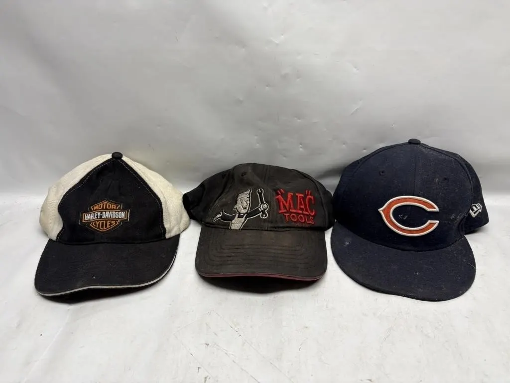 Lot of 3 Baseball Caps: Harley-Davidson, Mac