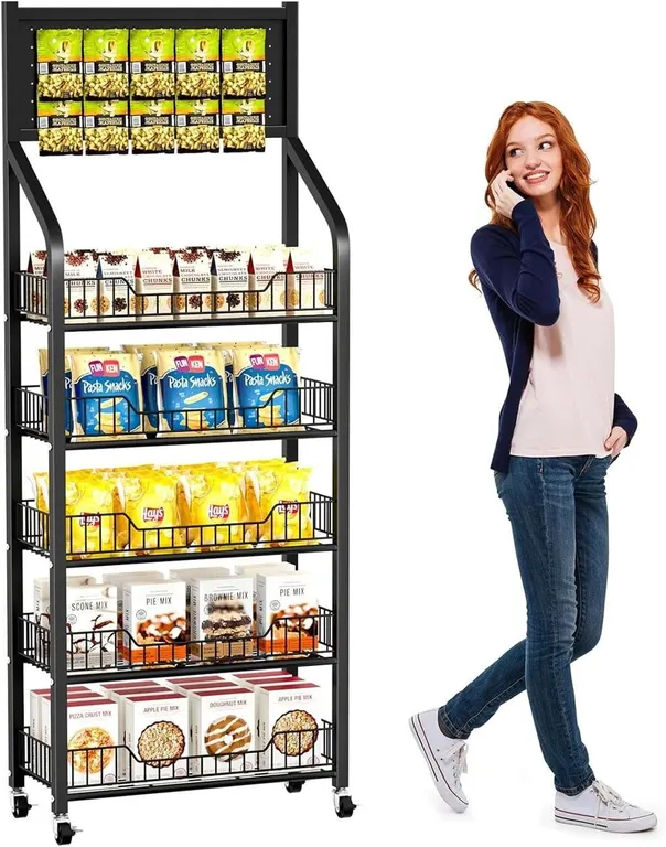 New $120 65" 5-Tier Snack Rack with Hooks & Wheels