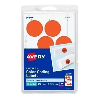 New Avery Neon Red 1-1/4" Round Labels 400