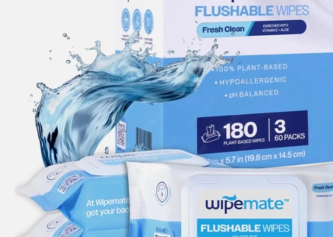 NEW WipeMate Flushable Butt Wipes, Fresh Clean