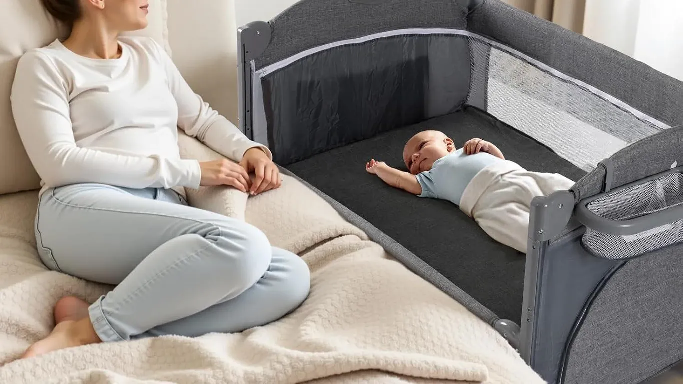 NEW $160 5 in 1 Baby Crib & Bedside Sleeper (Grey)