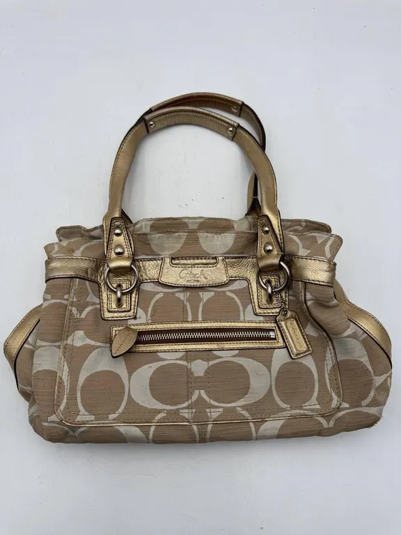 $450 Coach Signature Gold Beige Satchel Handbag