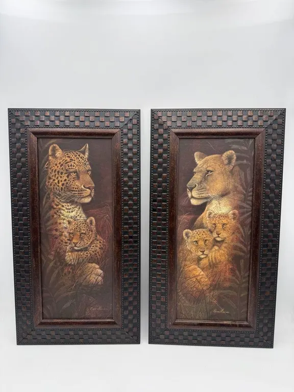 Set of 2 Framed Big Cat Wildlife Prints