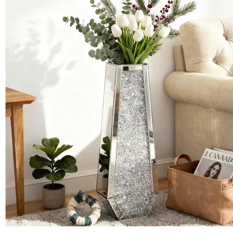 $200 SHYFOY Large Floor Vase, 30" Crushed Diamond