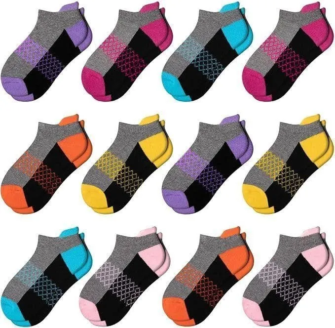 NEW 12 Pairs (M) Girls Ankle Athletic Socks