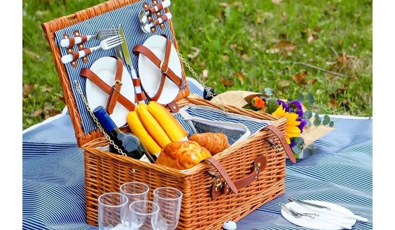 $89 Hand-Woven Wicker Picnic Basket for 4