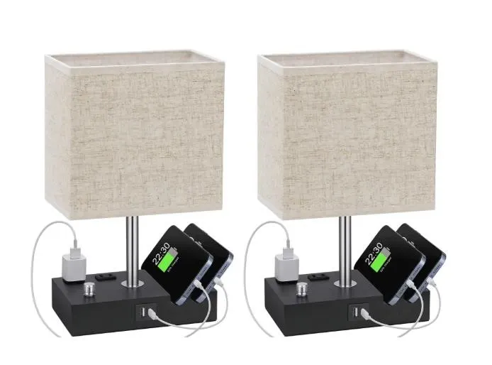 $85 (Pack of 2) Table Lamp w/ Charging Ports