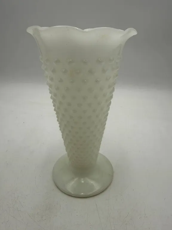 10� White Hobnail Milk Glass Vase