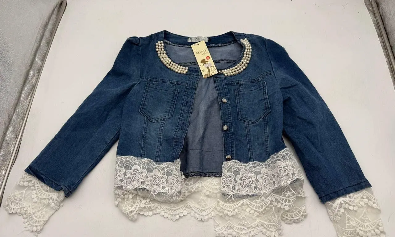 Loozy Denim Pearl Lace Jacket Blue Size XL