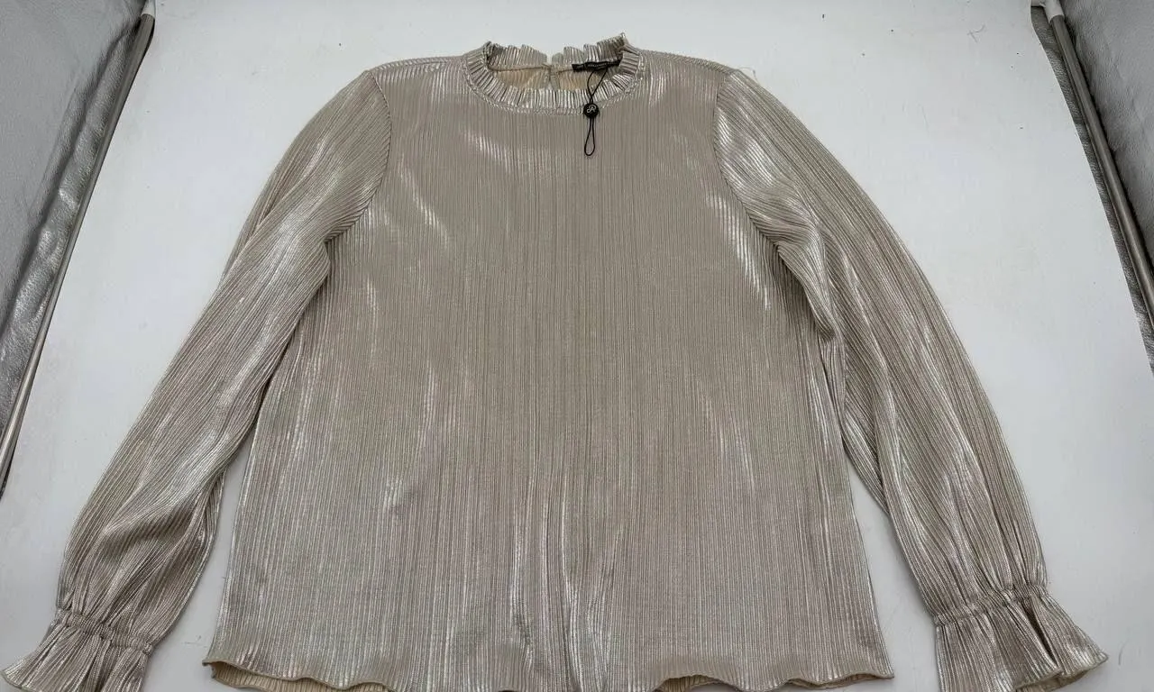 Adrianna Papell Metallic Gold Pleated Blouse