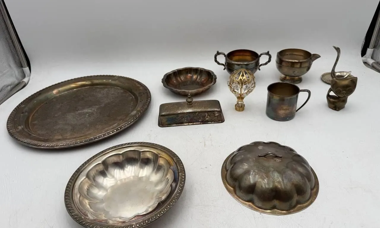 Vintage Brass Copper Silverplate Mixed Lot 10 Pc