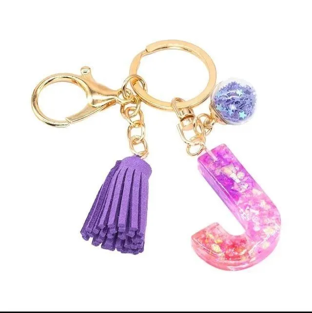 NEW "J" 2 Pendant Resin Glittering Keychain