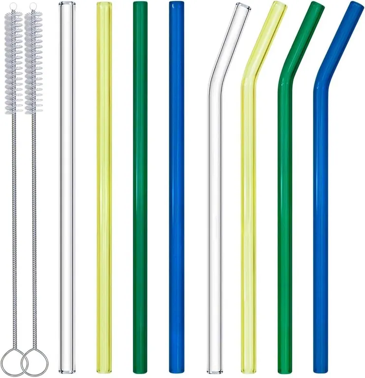 NEW 8PK Reusable Glass Straws w/Brushes