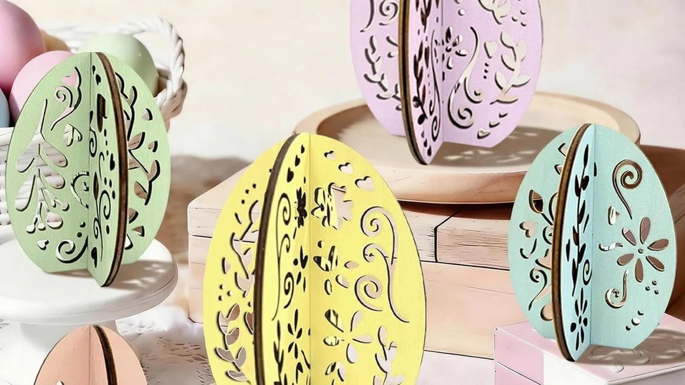 NEW 5PK Easter 3D Wooden Egg Centerpieces