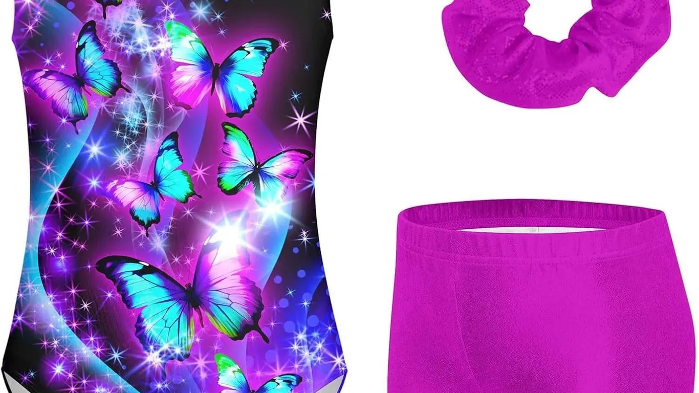 NEW (8-9YRS) 3PC Girls Sparkly Gymnastics Leotards