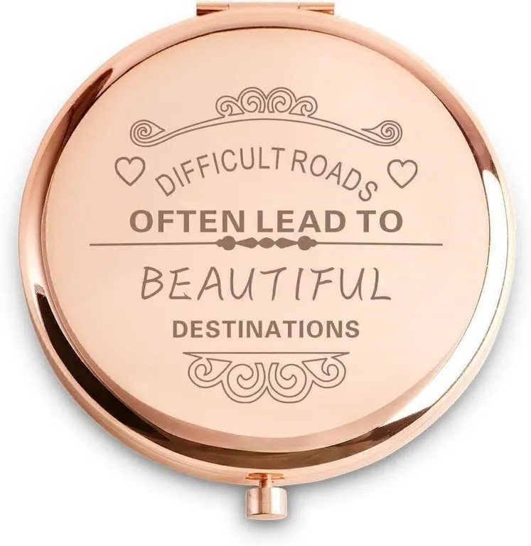 NEW $31 Engraved Compact Mirror "Difficult Roads."