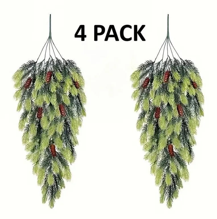 NEW 4PK 17.3" Faux Hanging Pine Decor w/Cones